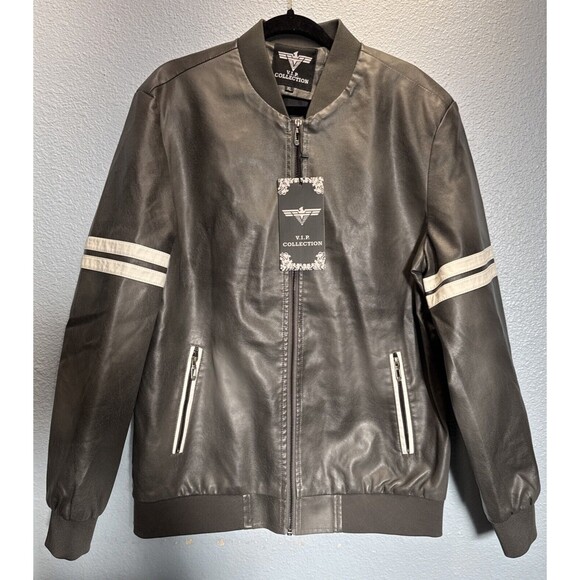 V.I.P. Collection Gray Mens Pleather Jacket Zip Up Size XL New With Tags - Picture 1 of 16